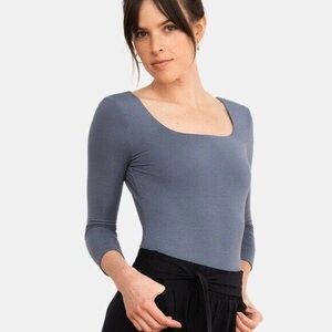 ADAY Best in Class Bodysuit Womens L Black 3/4 Sleeve Square Neck